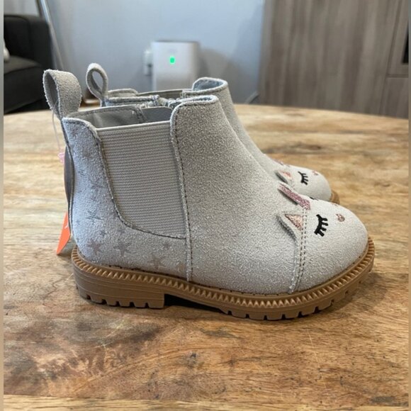 NEW 7 Toddler Girls Shimmer Gray Unicorn Chelsea Boots - Picture 3 of 6
